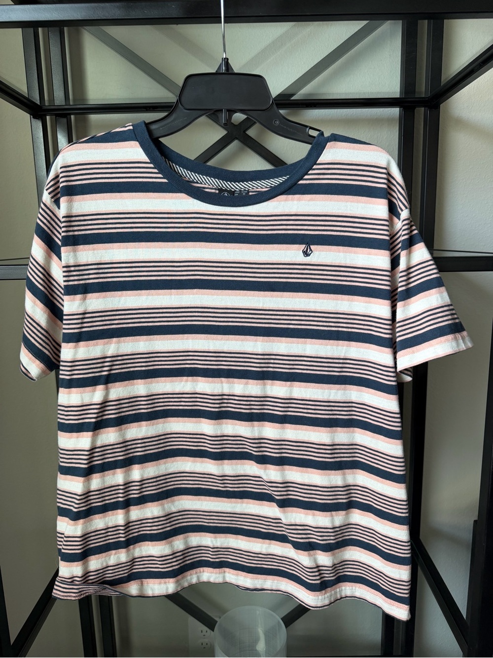 Volcom Navy & Pink Striped Short Sleeve Tee
